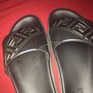 FENDI ALL BLACK SLIDES